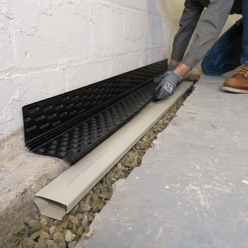 IMG_0023 1 Interior basement drainage channel installation along foundation wall by Premier Basement Solutions & Remodeling in Connecticut